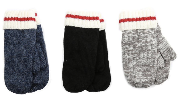 Nordic Trails Adult Knitted Mittens with Red Stripe Cuff